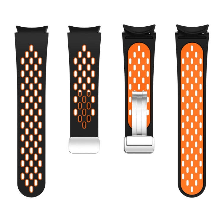 For Samsung Galaxy Watch 6 / 6 Classic Two Color Magnetic Folding Silver Buckle Watch Band(Black ...