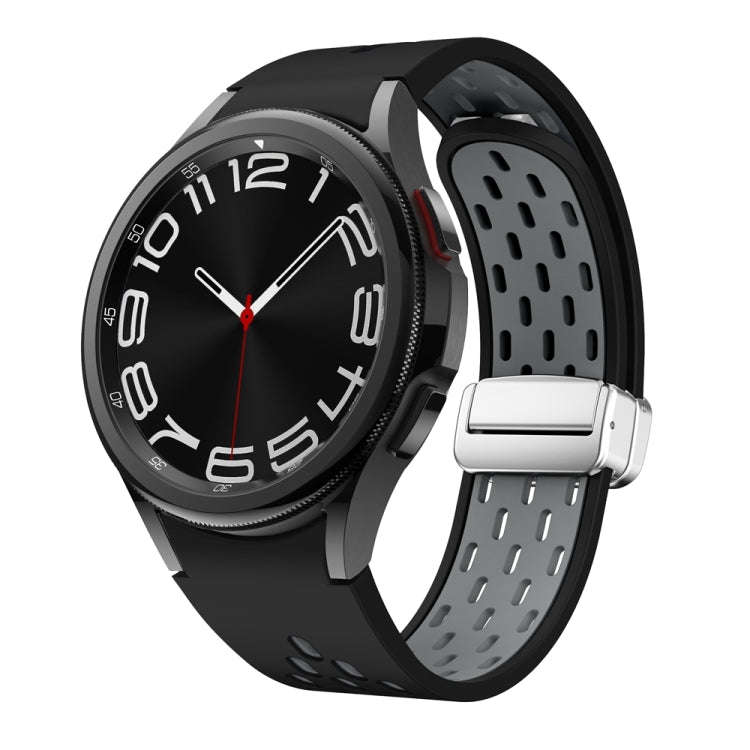 For Samsung Galaxy Watch 6 / 6 Classic Two Color Magnetic Folding Silver Buckle Watch Band(Black ...