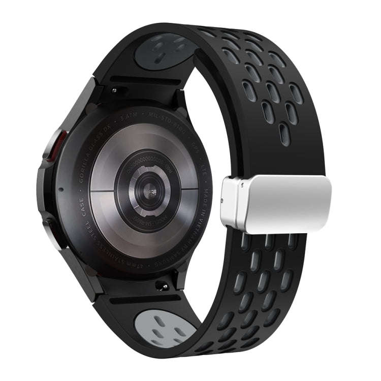 For Samsung Galaxy Watch 6 / 6 Classic Two Color Magnetic Folding Silver Buckle Watch Band(Black ...