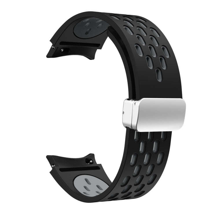 For Samsung Galaxy Watch 6 / 6 Classic Two Color Magnetic Folding Silver Buckle Watch Band(Black ...