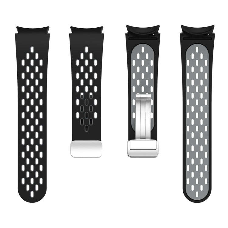 For Samsung Galaxy Watch 6 / 6 Classic Two Color Magnetic Folding Silver Buckle Watch Band(Black ...