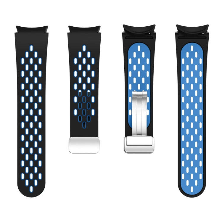 For Samsung Galaxy Watch 6 / 6 Classic Two Color Magnetic Folding Silver Buckle Watch Band(Black ...