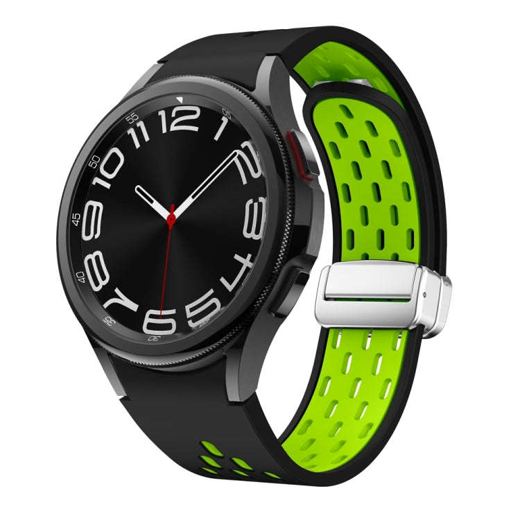 For Samsung Galaxy Watch 6 / 6 Classic Two Color Magnetic Folding Silver Buckle Watch Band(Black ...