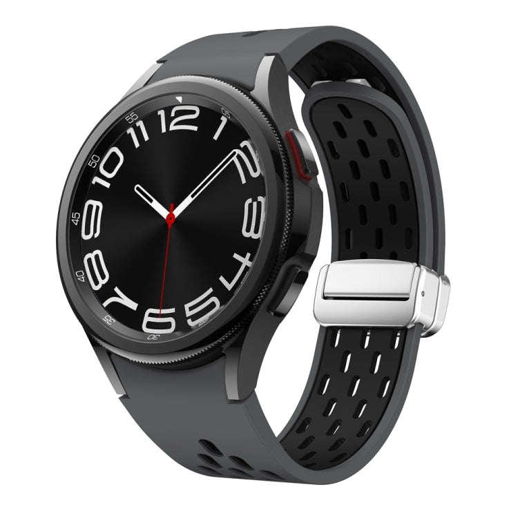 For Samsung Galaxy Watch 6 / 6 Classic Two Color Magnetic Folding Silver Buckle Watch Band(Dark B...
