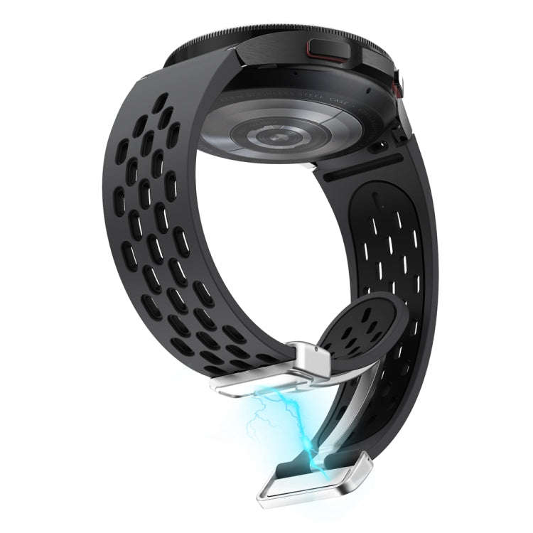 For Samsung Galaxy Watch 6 / 6 Classic Two Color Magnetic Folding Silver Buckle Watch Band(Dark B...