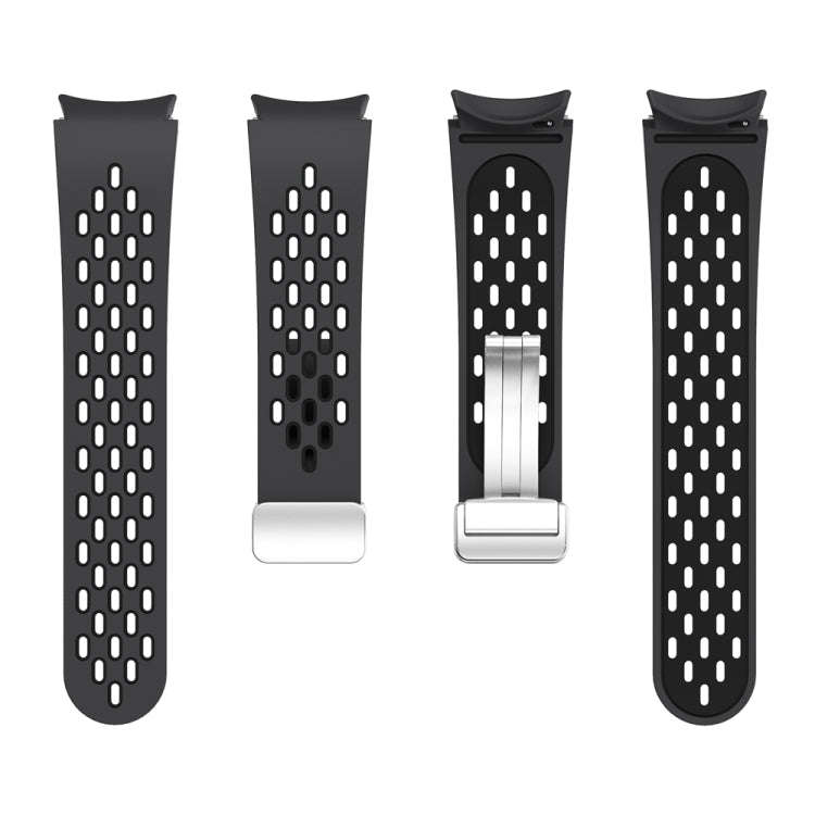 For Samsung Galaxy Watch 6 / 6 Classic Two Color Magnetic Folding Silver Buckle Watch Band(Dark B...