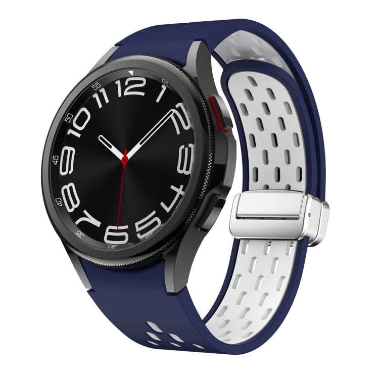 For Samsung Galaxy Watch 6 / 6 Classic Two Color Magnetic Folding Silver Buckle Watch Band(Midnig...