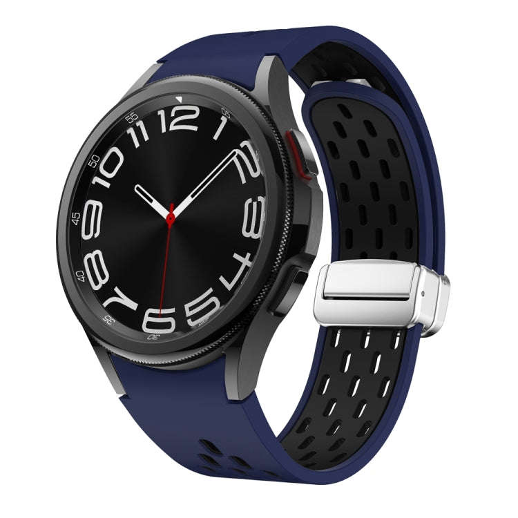 For Samsung Galaxy Watch 6 / 6 Classic Two Color Magnetic Folding Silver Buckle Watch Band(Midnig...