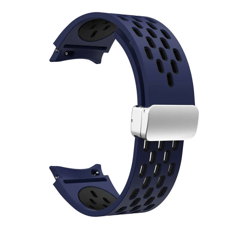 For Samsung Galaxy Watch 6 / 6 Classic Two Color Magnetic Folding Silver Buckle Watch Band(Midnig...