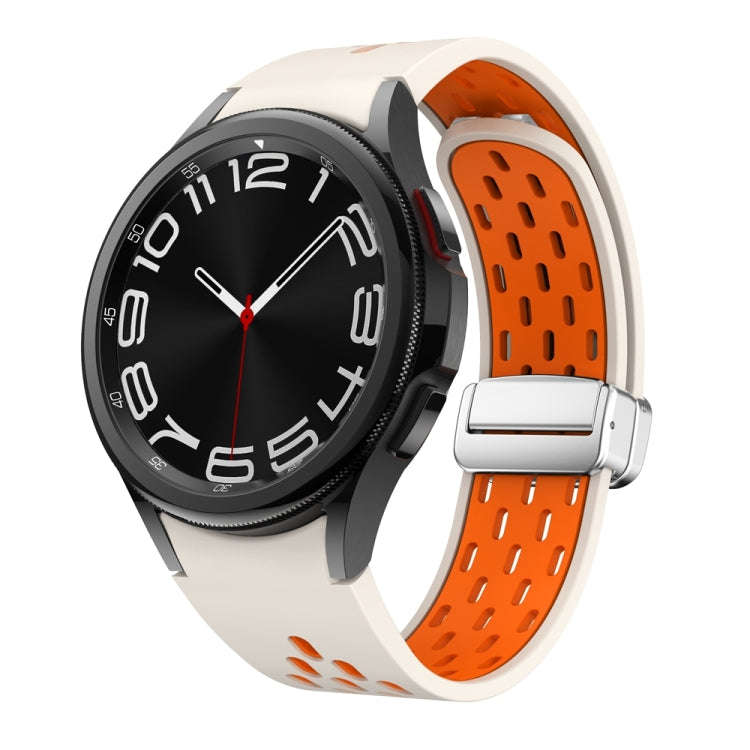 For Samsung Galaxy Watch 6 / 6 Classic Two Color Magnetic Folding Silver Buckle Watch Band(Starli...