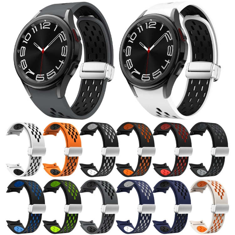 For Samsung Galaxy Watch 6 / 6 Classic Two Color Magnetic Folding Silver Buckle Watch Band(Black ...