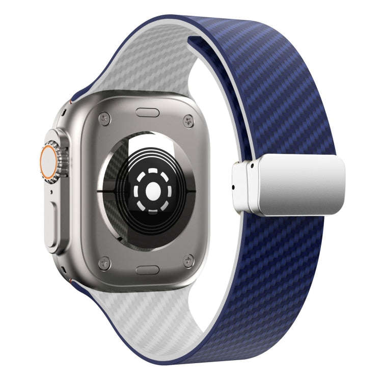 For Apple Watch SE 2023 40mm Carbon Fiber Magnetic Silver Buckle Watch Band(Royal Blue White)