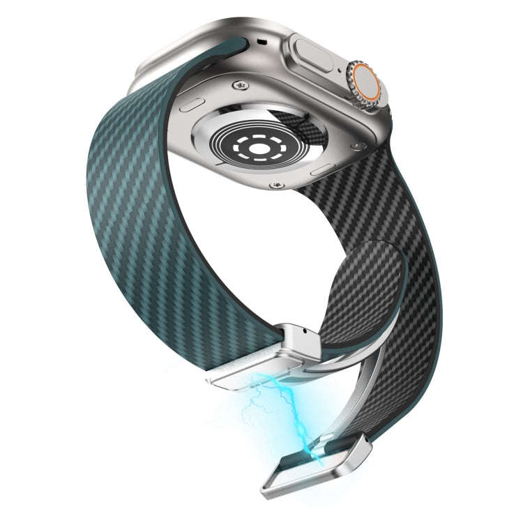 For Apple Watch SE 2023 40mm Carbon Fiber Magnetic Silver Buckle Watch Band(Deep Green Black)