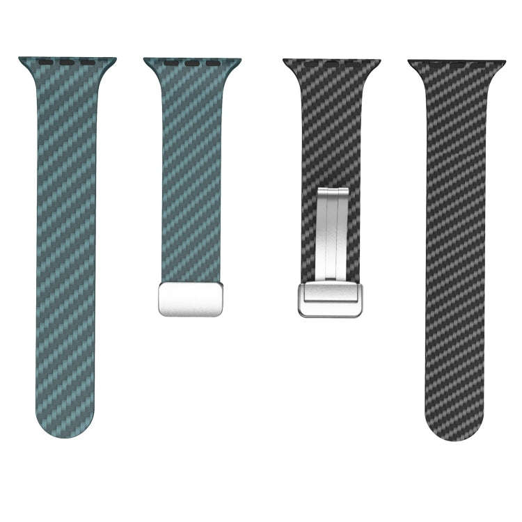 For Apple Watch SE 2023 40mm Carbon Fiber Magnetic Silver Buckle Watch Band(Deep Green Black)