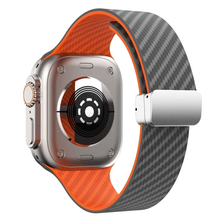 For Apple Watch SE 2023 40mm Carbon Fiber Magnetic Silver Buckle Watch Band(Spacy Grey Orange)