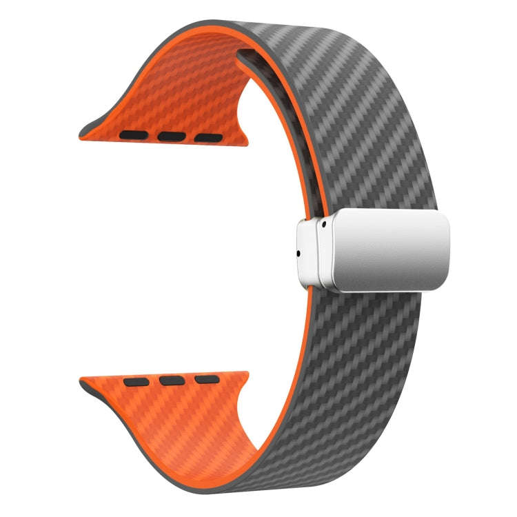 For Apple Watch SE 2023 40mm Carbon Fiber Magnetic Silver Buckle Watch Band(Spacy Grey Orange)