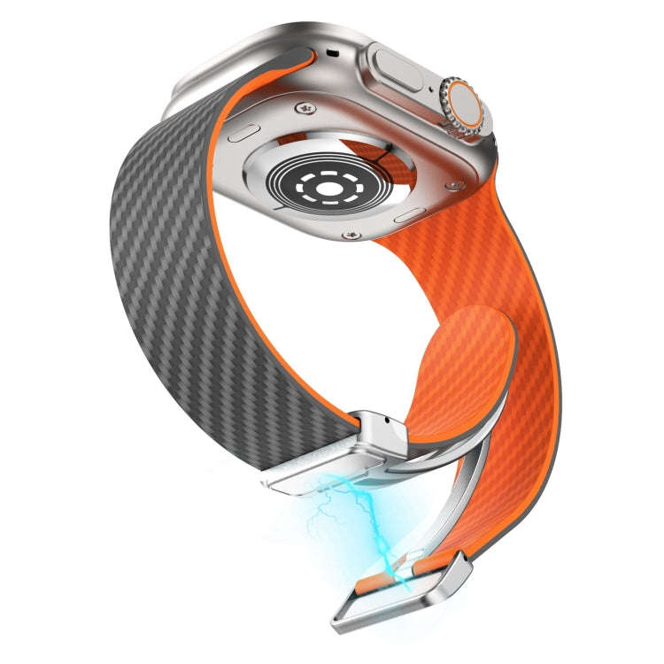 For Apple Watch SE 2023 40mm Carbon Fiber Magnetic Silver Buckle Watch Band(Spacy Grey Orange)