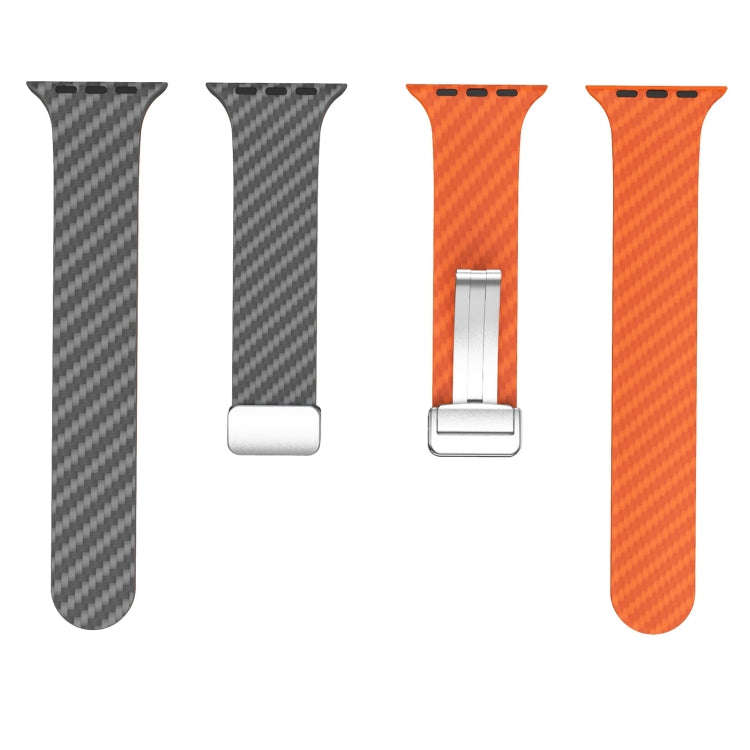 For Apple Watch SE 2023 40mm Carbon Fiber Magnetic Silver Buckle Watch Band(Spacy Grey Orange)