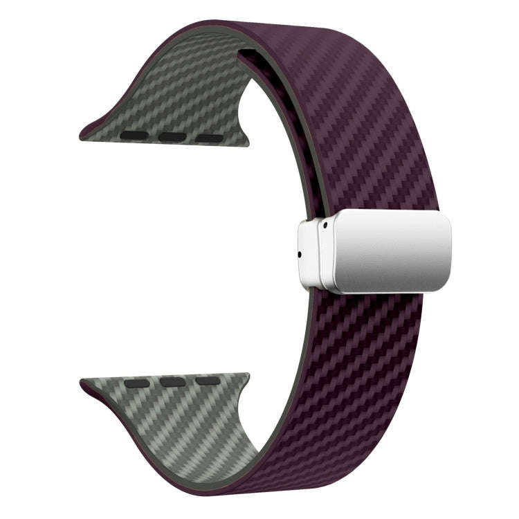 For Apple Watch Ultra 2 49mm Carbon Fiber Magnetic Silver Buckle Watch Band(Purple Green)