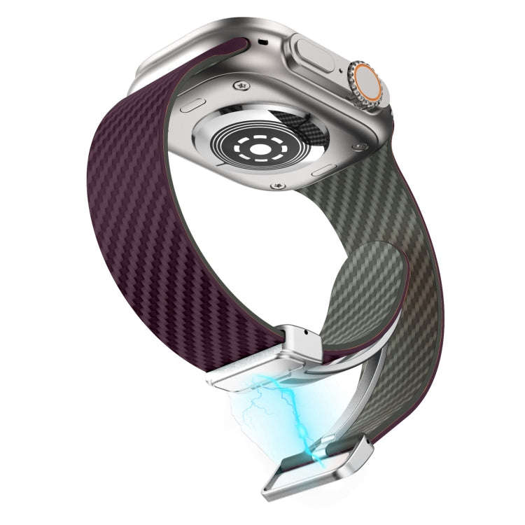 For Apple Watch Ultra 2 49mm Carbon Fiber Magnetic Silver Buckle Watch Band(Purple Green)