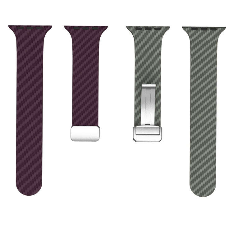 For Apple Watch Ultra 2 49mm Carbon Fiber Magnetic Silver Buckle Watch Band(Purple Green)