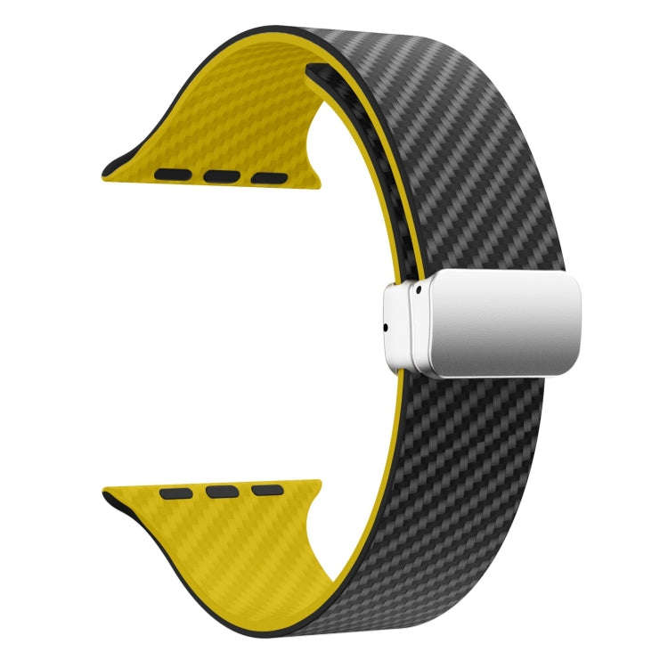 For Apple Watch Ultra 2 49mm Carbon Fiber Magnetic Silver Buckle Watch Band(Black Yellow)