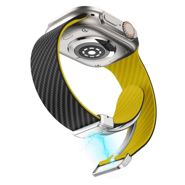 For Apple Watch Ultra 2 49mm Carbon Fiber Magnetic Silver Buckle Watch Band(Black Yellow)
