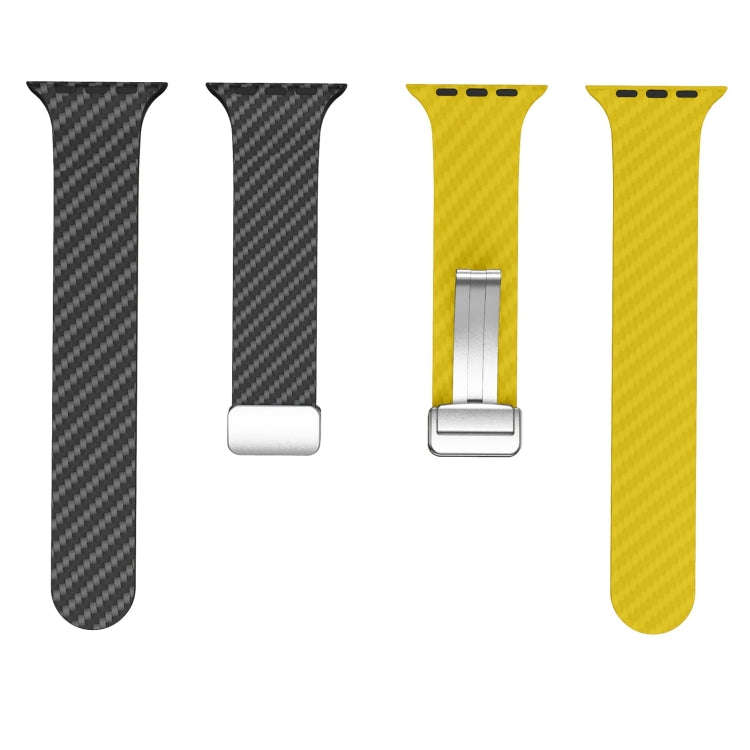 For Apple Watch Ultra 2 49mm Carbon Fiber Magnetic Silver Buckle Watch Band(Black Yellow)