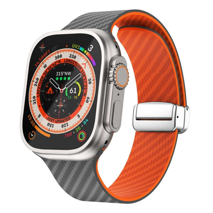 For Apple Watch Ultra 2 49mm Carbon Fiber Magnetic Silver Buckle Watch Band(Spacy Grey Orange)