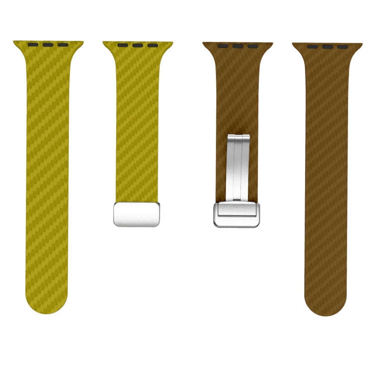 For Apple Watch Series 9 45mm Carbon Fiber Magnetic Silver Buckle Watch Band(Olive Brown)