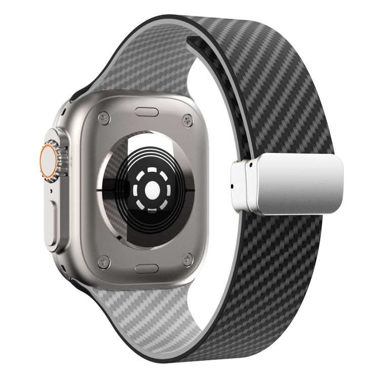 For Apple Watch Ultra 49mm Carbon Fiber Magnetic Silver Buckle Watch Band(Black Grey)