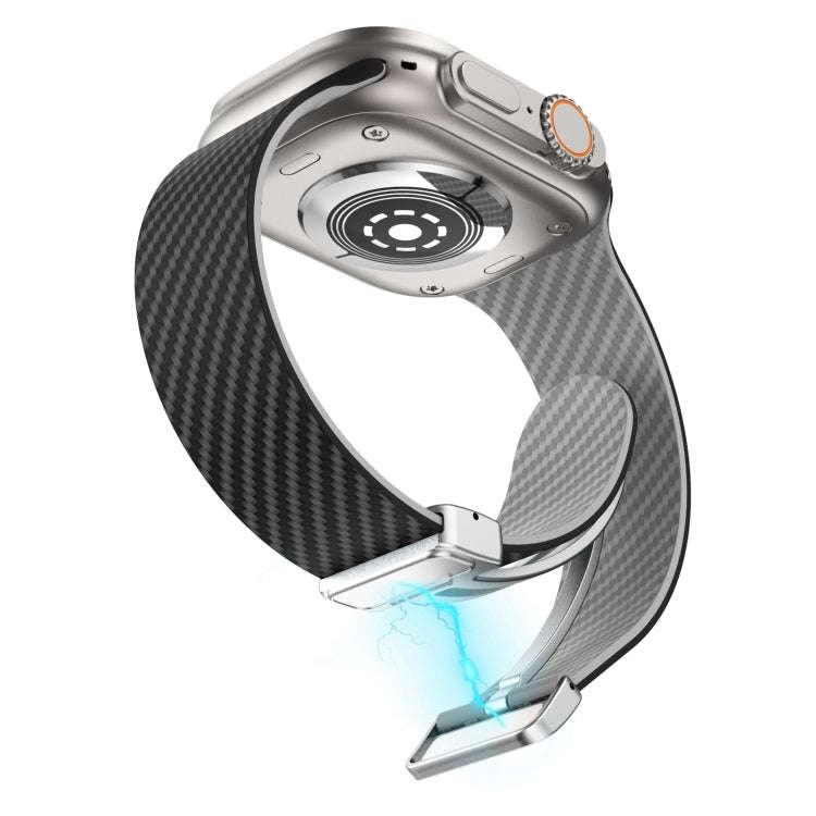 For Apple Watch Ultra 49mm Carbon Fiber Magnetic Silver Buckle Watch Band(Black Grey)