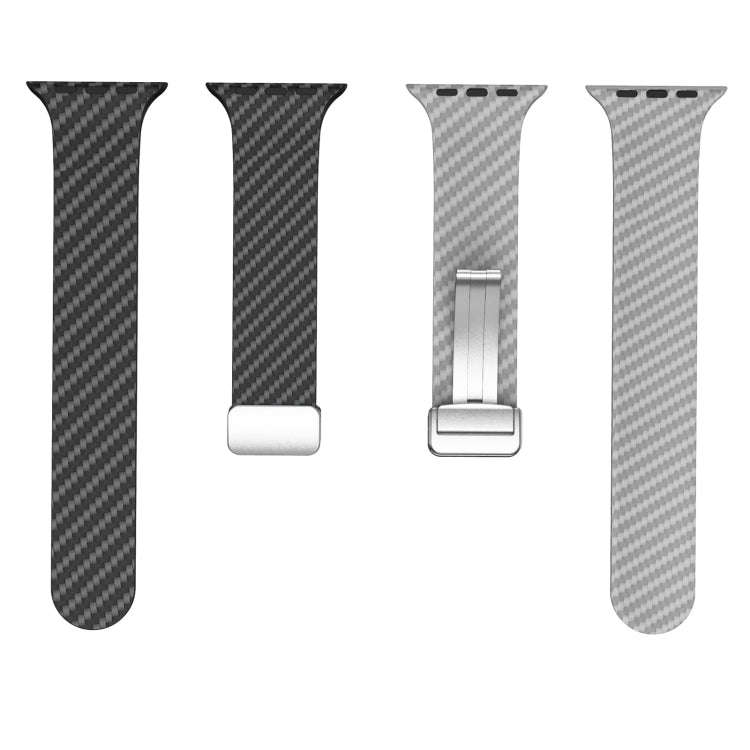 For Apple Watch Ultra 49mm Carbon Fiber Magnetic Silver Buckle Watch Band(Black Grey)