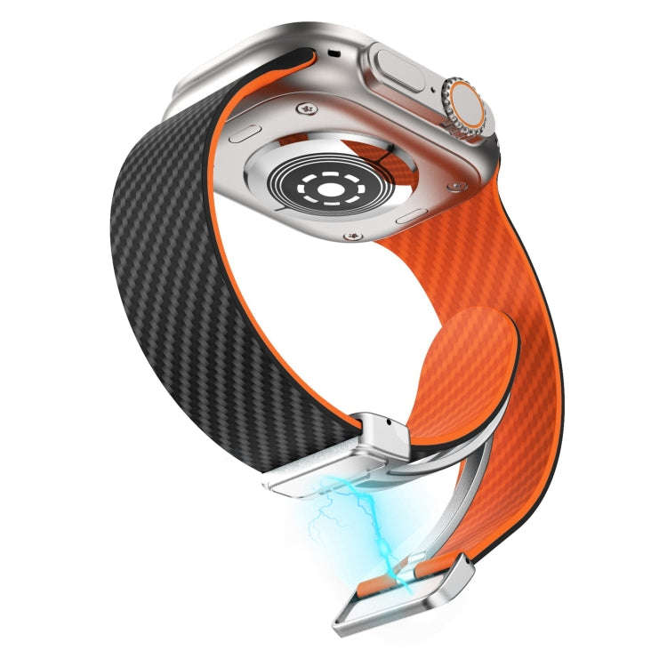 For Apple Watch SE 2022 40mm Carbon Fiber Magnetic Silver Buckle Watch Band(Black Orange)
