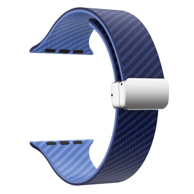For Apple Watch SE 44mm Carbon Fiber Magnetic Silver Buckle Watch Band(Royal Blue Light Blue)