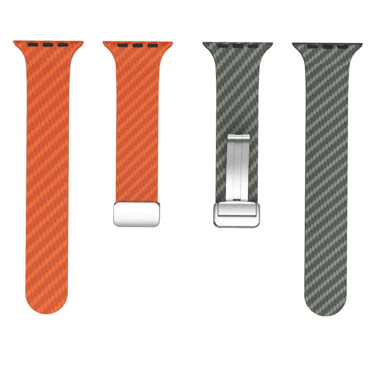 For Apple Watch SE 44mm Carbon Fiber Magnetic Silver Buckle Watch Band(Orange Grass)