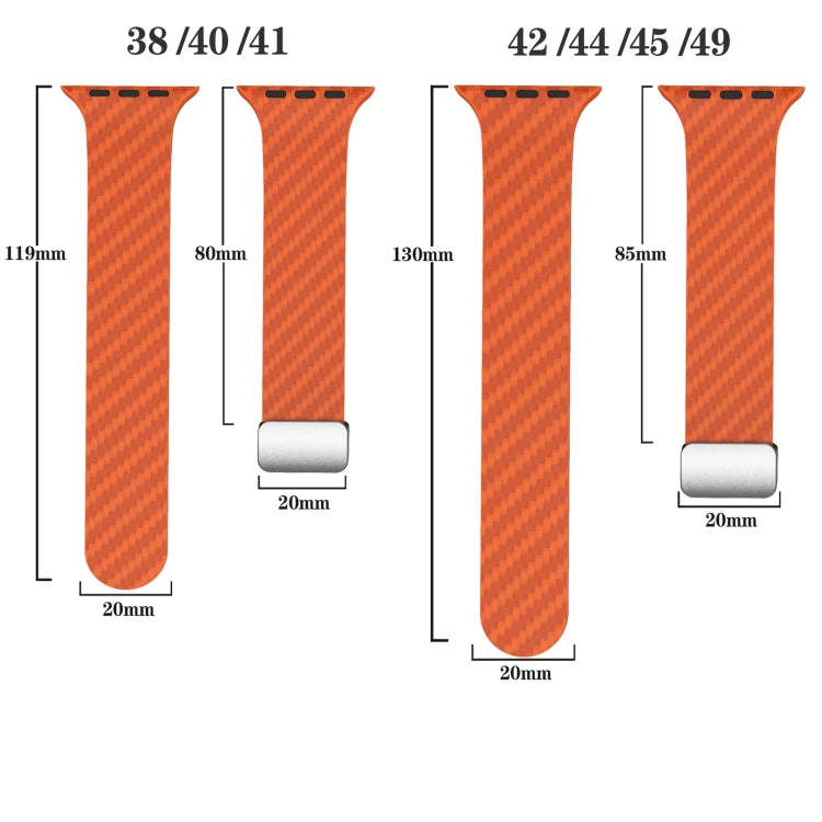 For Apple Watch SE 44mm Carbon Fiber Magnetic Silver Buckle Watch Band(Orange Grass)