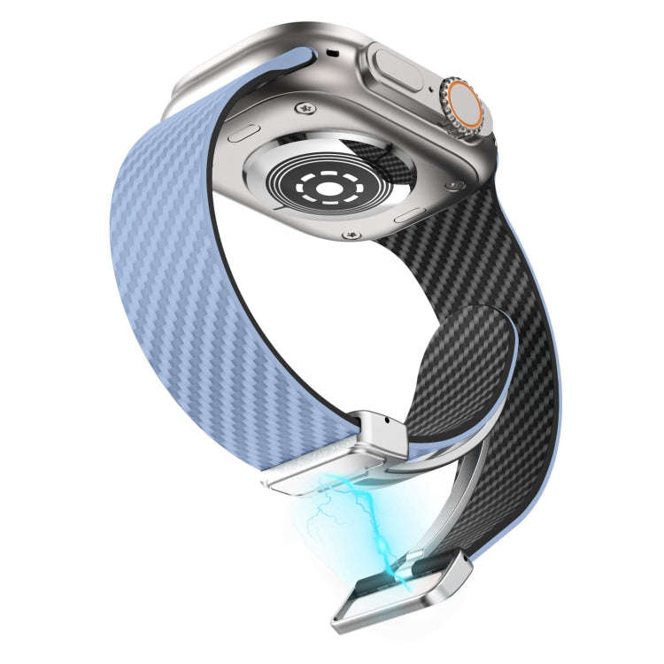 For Apple Watch Series 3 38mm Carbon Fiber Magnetic Silver Buckle Watch Band(Light Blue Black)