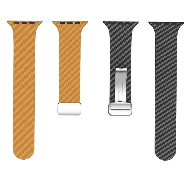 For Apple Watch 42mm Carbon Fiber Magnetic Silver Buckle Watch Band(Light Brown Black)