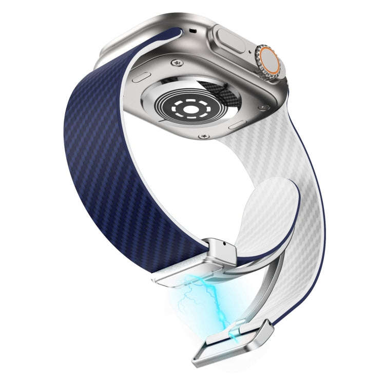 For Apple Watch 38mm Carbon Fiber Magnetic Silver Buckle Watch Band(Royal Blue White)