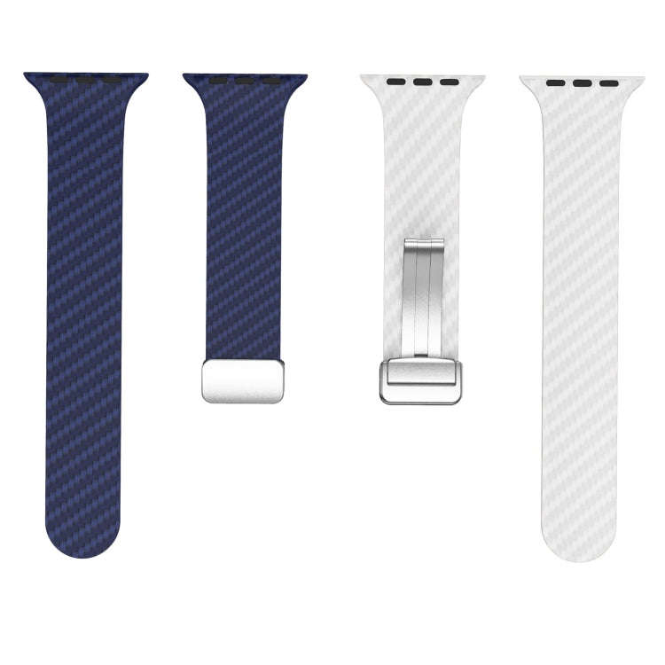 For Apple Watch 38mm Carbon Fiber Magnetic Silver Buckle Watch Band(Royal Blue White)