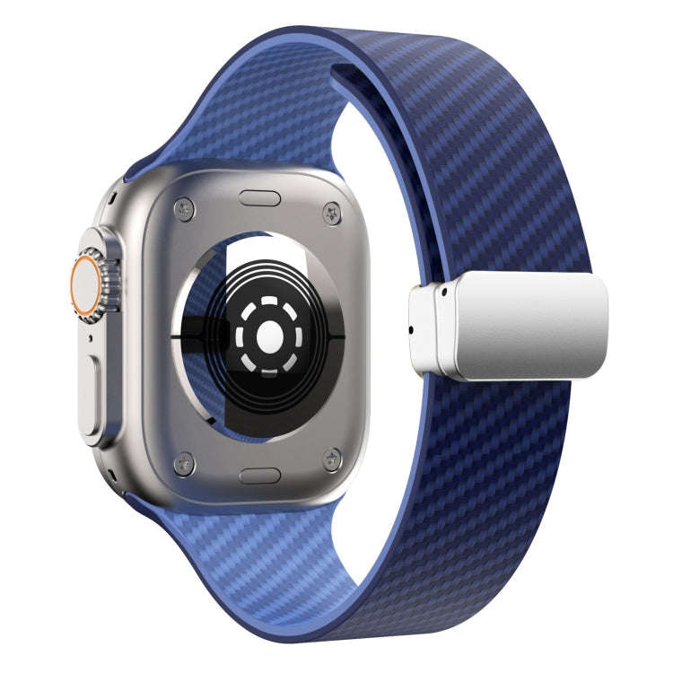 For Apple Watch 38mm Carbon Fiber Magnetic Silver Buckle Watch Band(Royal Blue Light Blue)