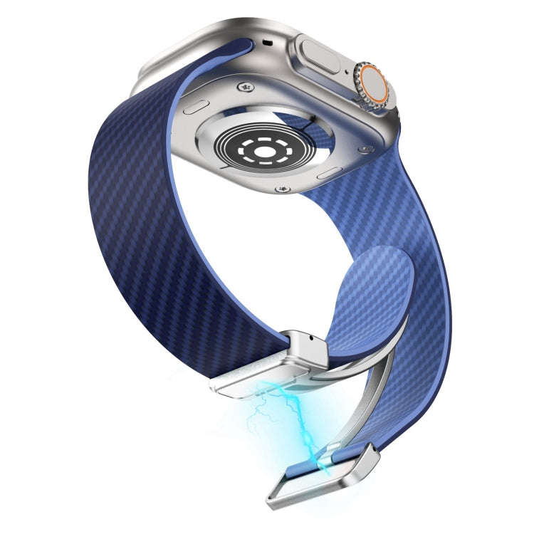 For Apple Watch 38mm Carbon Fiber Magnetic Silver Buckle Watch Band(Royal Blue Light Blue)