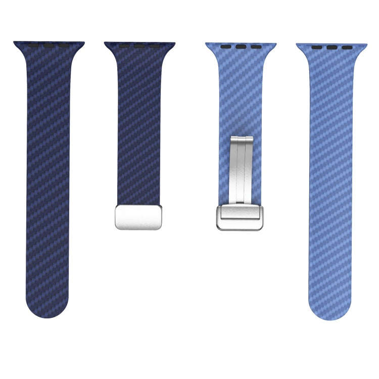 For Apple Watch 38mm Carbon Fiber Magnetic Silver Buckle Watch Band(Royal Blue Light Blue)