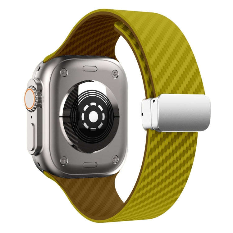 For Apple Watch 38mm Carbon Fiber Magnetic Silver Buckle Watch Band(Olive Brown)