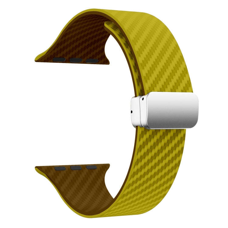 For Apple Watch 38mm Carbon Fiber Magnetic Silver Buckle Watch Band(Olive Brown)