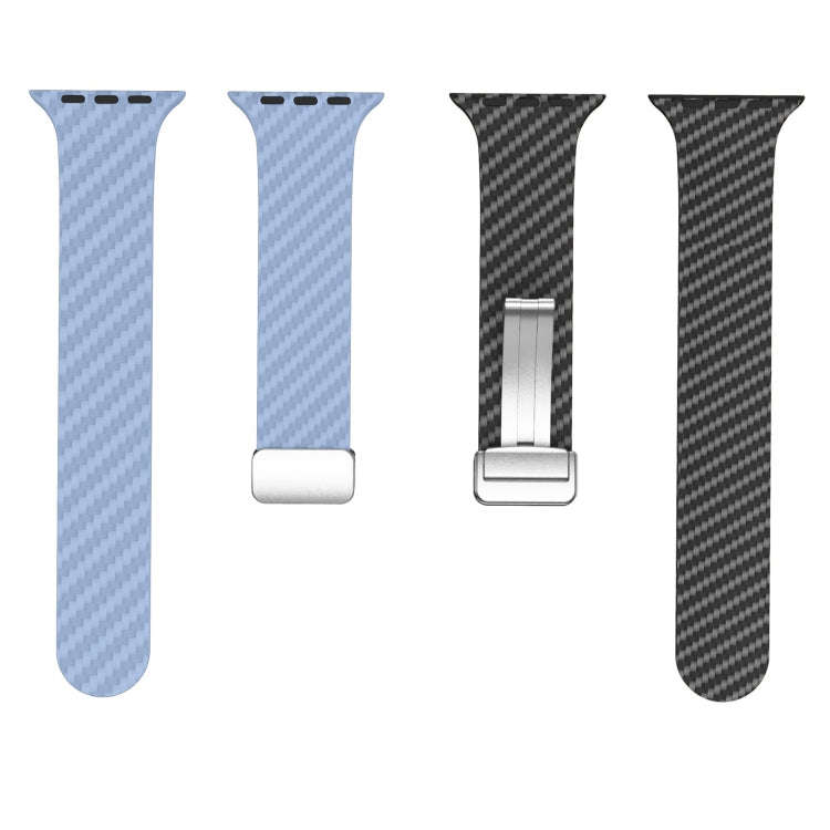 For Apple Watch 38mm Carbon Fiber Magnetic Silver Buckle Watch Band(Light Blue Black)