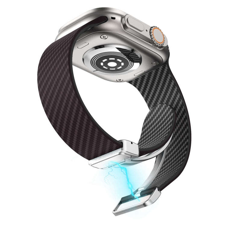 For Apple Watch 38mm Carbon Fiber Magnetic Silver Buckle Watch Band(Dark Brown Black)
