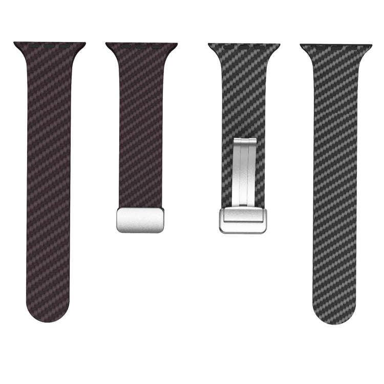 For Apple Watch 38mm Carbon Fiber Magnetic Silver Buckle Watch Band(Dark Brown Black)