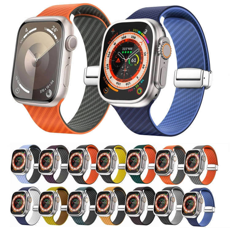 For Apple Watch 38mm Carbon Fiber Magnetic Silver Buckle Watch Band(Light Blue Black)